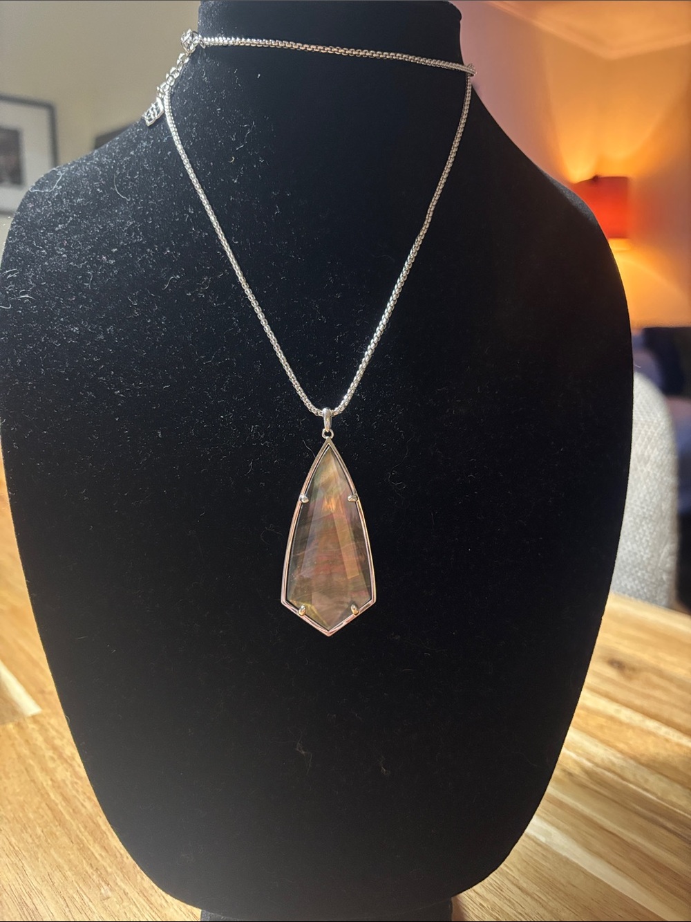 Kendra Scott Silver Necklace with Iridescent Pink-Gold Pendant